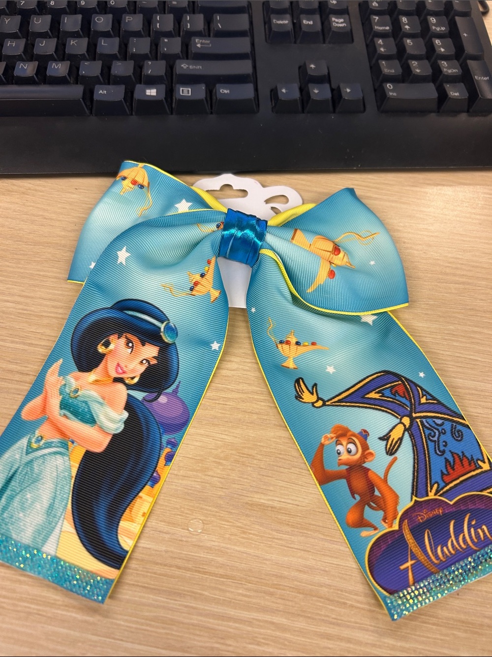 Disney Princess Jasmine Turquoise and Yellow Kids Hair Bow and hand made